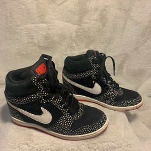 Nike Force Dunk Sky Hi Hidden Wedge Sz 6 - Black/White Polka Dot and Red Sole